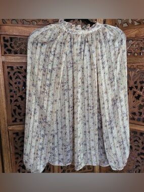 H&M Cream Pleated Midi Skirt with Taupe Floral Print